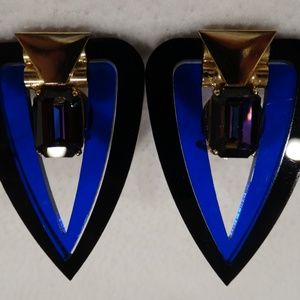 1980's Blue Lucite & Purple Rhinestone Earrings